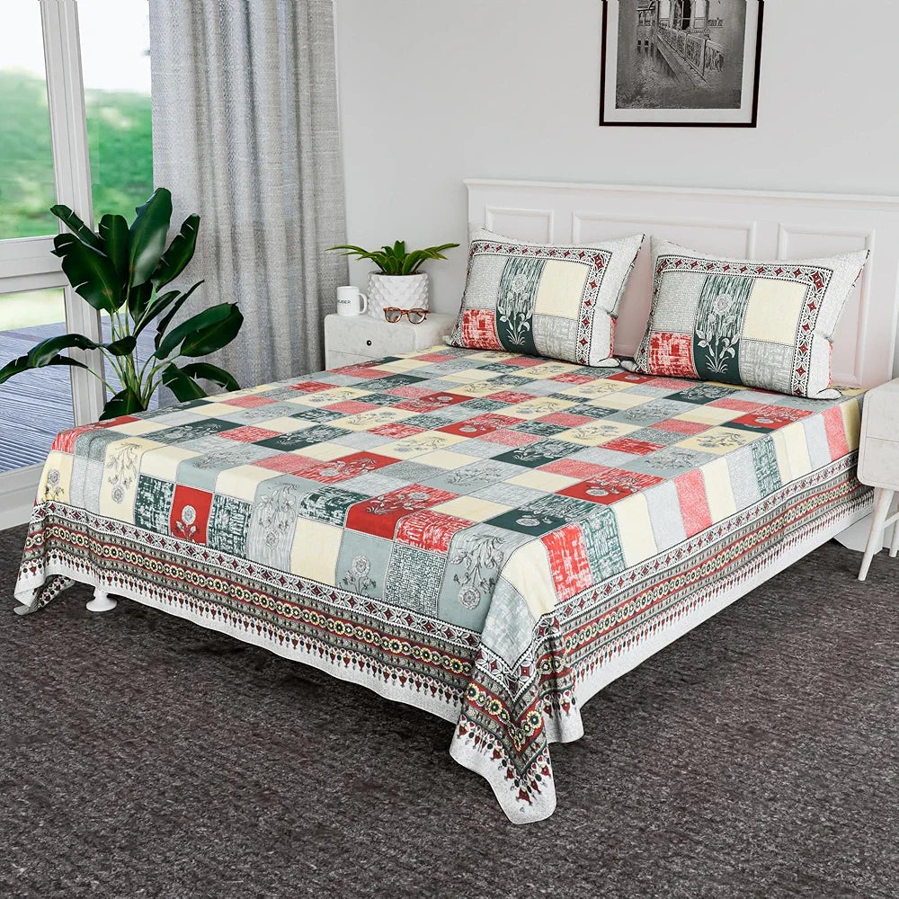 Kuber Industries 100x108 Inch Cotton Bedsheets for Double Bed with 2 Pillow Covers | Easy to Wash & Maintain Double Bedsheet Cotton Fabric - for Daily Use | Candy Flower -Green & Yellow