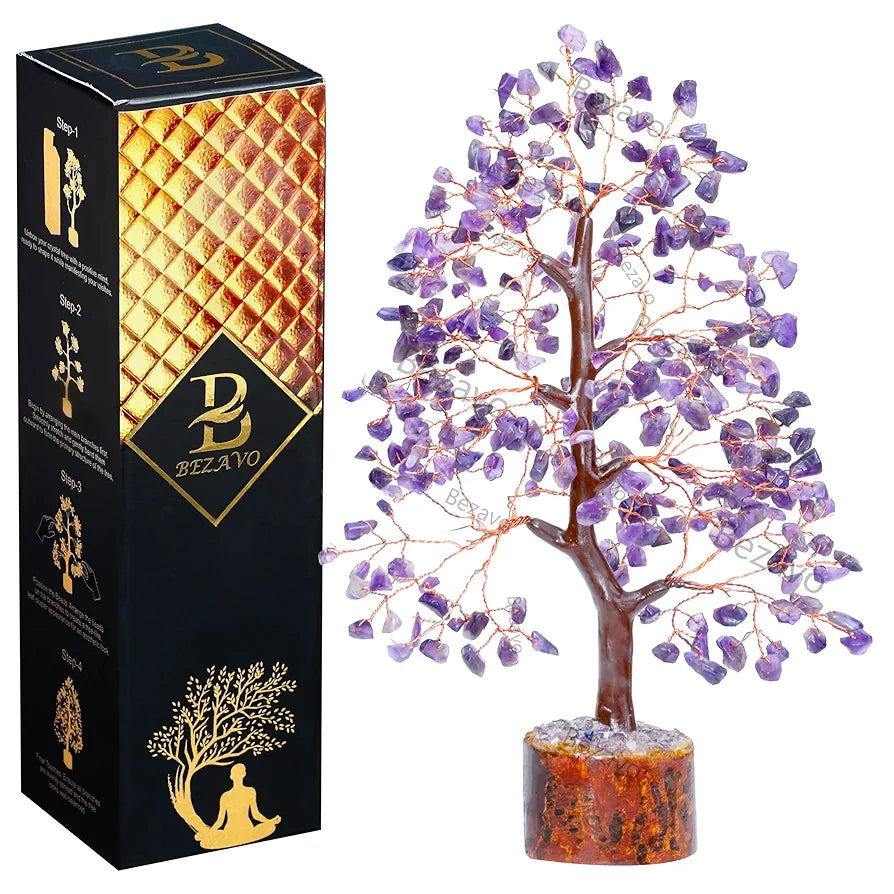 BEZAVO Amethyst Healing Crystal Tree | Artificial Home Decoration for Positive Energy & Spiritual Protection | Thoughtful Gift for Men & Women – Housewarming & Wedding Present 