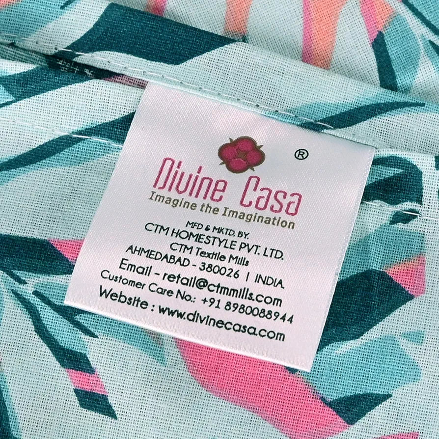 Divine Casa 144 TC 100% Pure Cotton Single Size Bedsheet with 1 Pillow Cover | Soft, Durable & Skin-Friendly Fabric for All-Season Comfort & Use | Size 223 x 145 CM | Tropical Leaf | Light Blue Pink