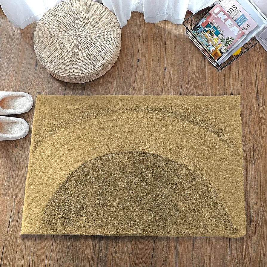 LUXE HOME INTERNATIONAL Rectangular Bath mat Super Soft Anti Skid Rabbit Fur Mats For Bathroom  Pack Of 1,Cream