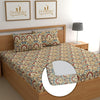 Dreamlet Bedsheet for Double Bed Elastic Fitted Bedsheet 180tc Glace Cotton Bedsheet With 2 Pillow Covers Brown Multi