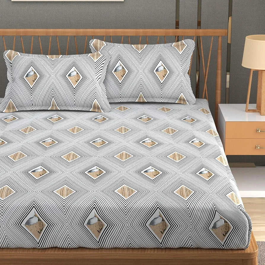 Homefab India 180 TC Microfiber Double BedSheet with 2 Pillow Covers -  - White, Black