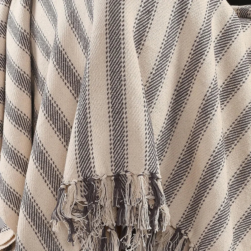 SASHAA WORLD Striped Throw Medium with Tasselled Edges |Throw for Living Room, Bedroom, Sofa & Chair |Charcoal Throw Blanket | 180 x130 cm