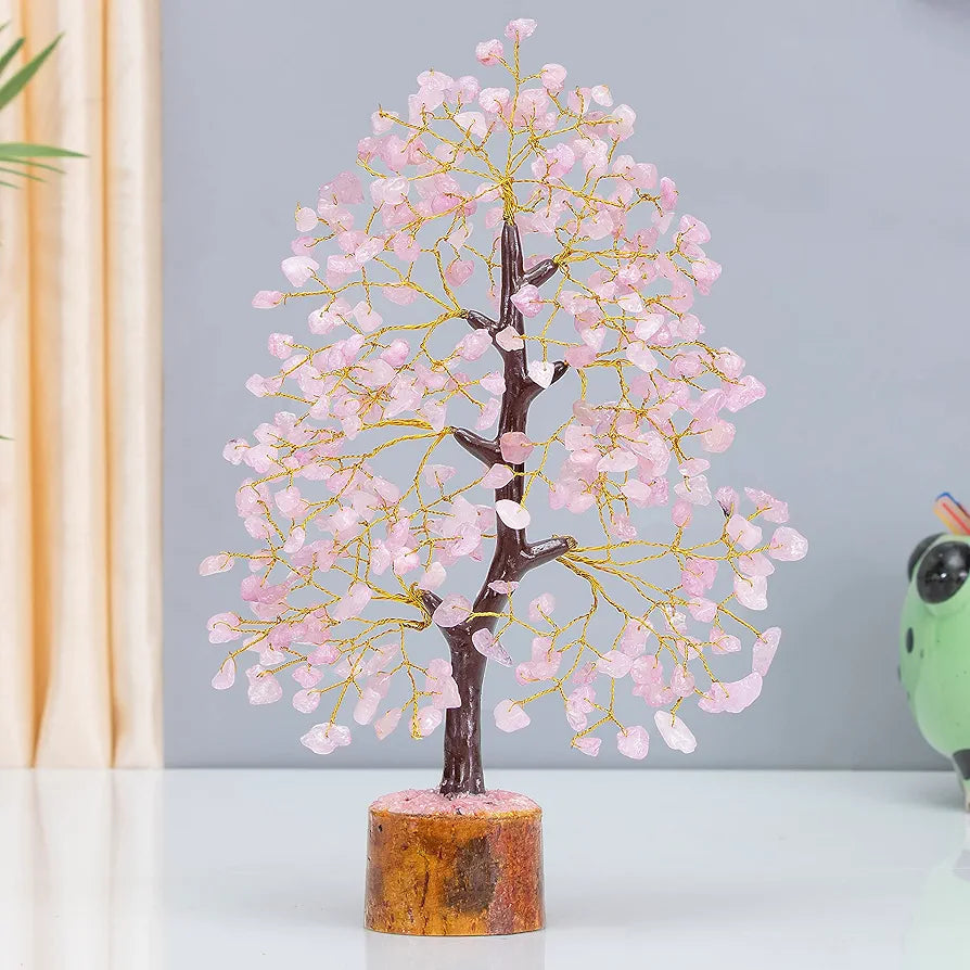 BEZAVO Rose Quartz Crystal Trees - Chakra Healing Money Bonsai for Home and Office Decor, Feng Shui Handmade Tree for Positive Energy, Good Luck, and Spiritual Birthday Gifts Size 10-12