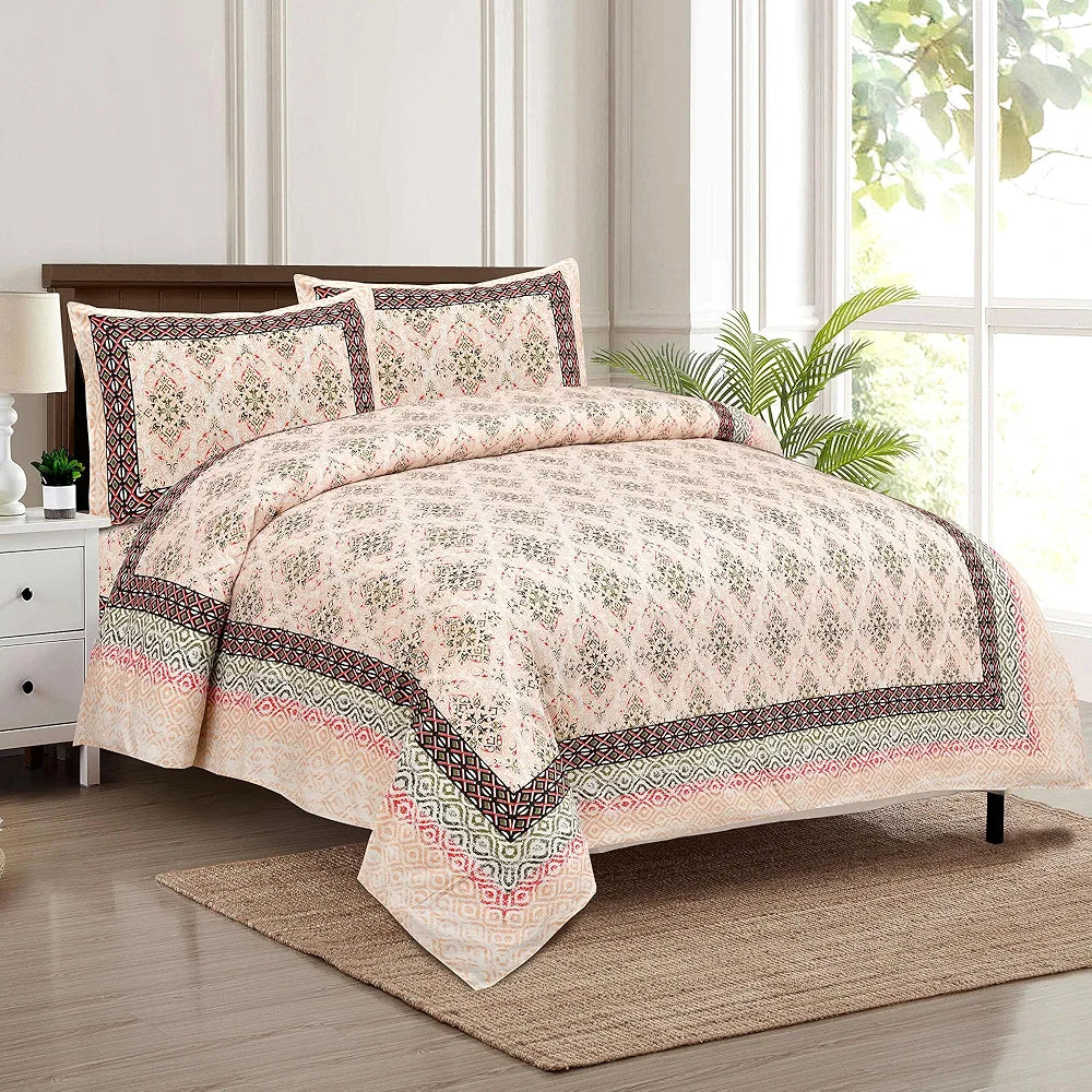 Kuber Industries Double Bedsheet with 2 Pillow Covers | 160 TC Premium Cotton Bedsheet for Double Bed | Bedsheet for Living Room-Home & Hotels | Dezier Carpet Print | 90x108 Inch | Orange