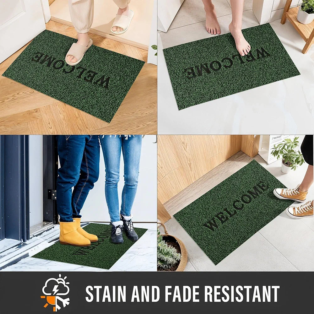Kuber Industries  Anti-Slip Welcome Print Grass Door Mats for Home| Durable Main Entrance Footmats for Bathroom, Living Room & Office | Grass Cut - Green