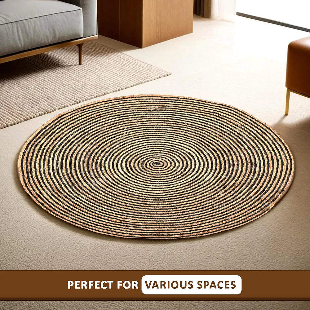 Kuber Industries 4x4 Feet Round Jute Rug & Carpet for Home/Bedroom | Aesthetic & Natural Looking Floor Rugs for Living Room | Spirals - Light Brown
