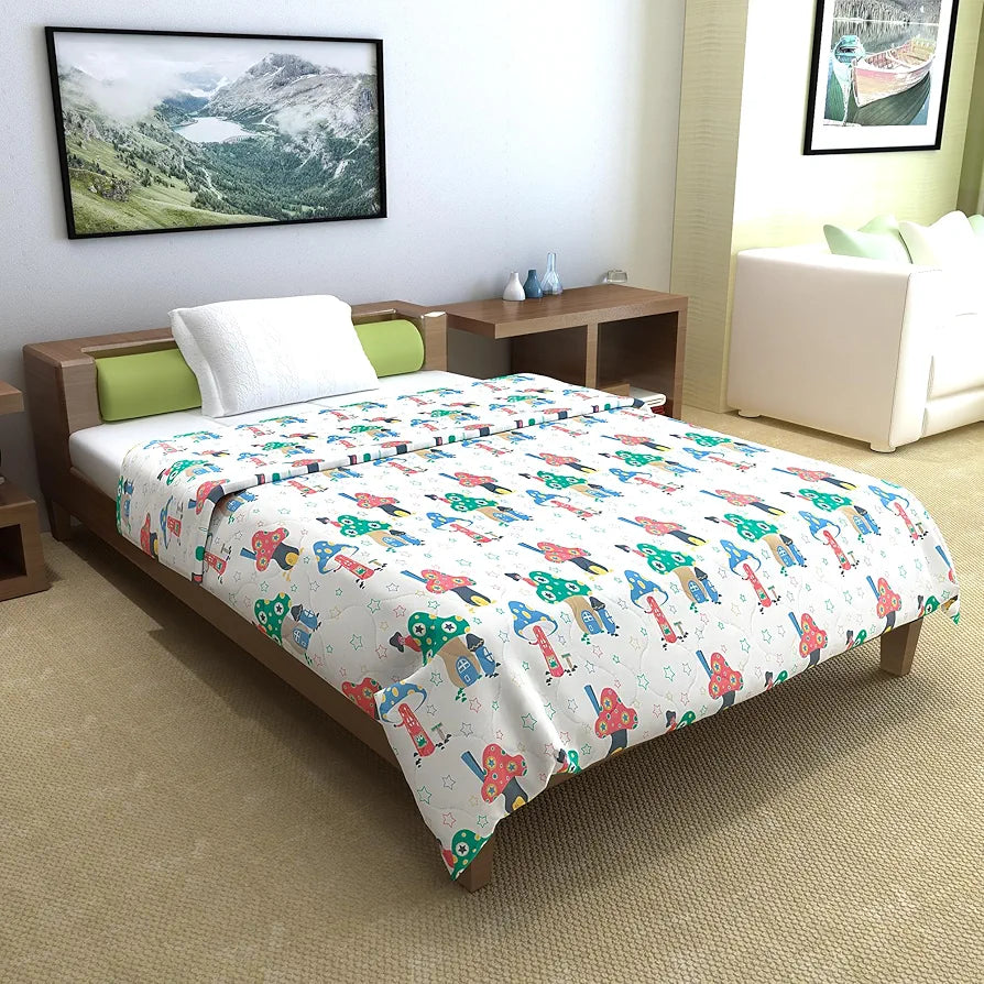 Divine Casa 120 GSM Cotton Single Bed Comforter | Soft & Lightweight Reversible All-Season Blanket | Cozy & Breathable Bedding for Adults | 230x 145 cm, Bright White