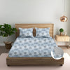 Trance Home Linen Pure 100% Cotton 144Tc Printed King Fitted Bedsheet with 2 Pillow Covers 144 tc Colour Ferns Paradise Blue
