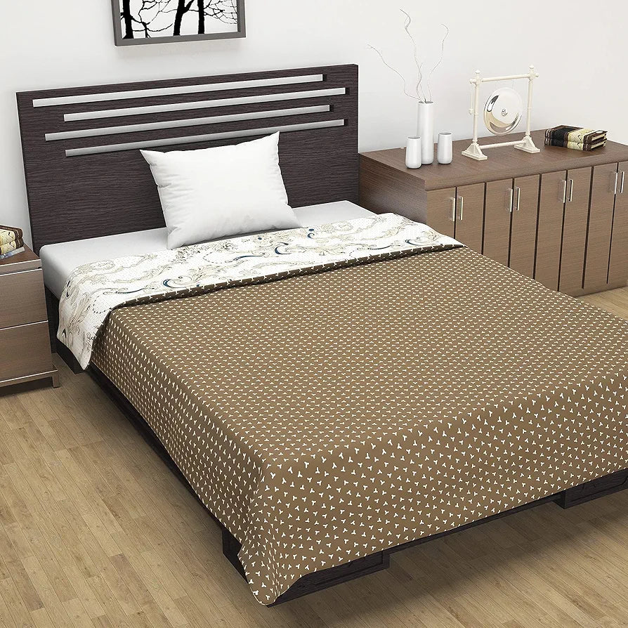 Divine Casa 120 GSM Super Soft Brushed Microfiber Lightweight Jaipuri Print Rajai Single Bed| Reversible AC Blankets for Winter | TC - 120
