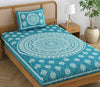 Colorish 120 Tc Cotton Blend Mandala Printed Jaipuri Bedsheet for Single Bed With 1 Pillow Cover | Sea Green