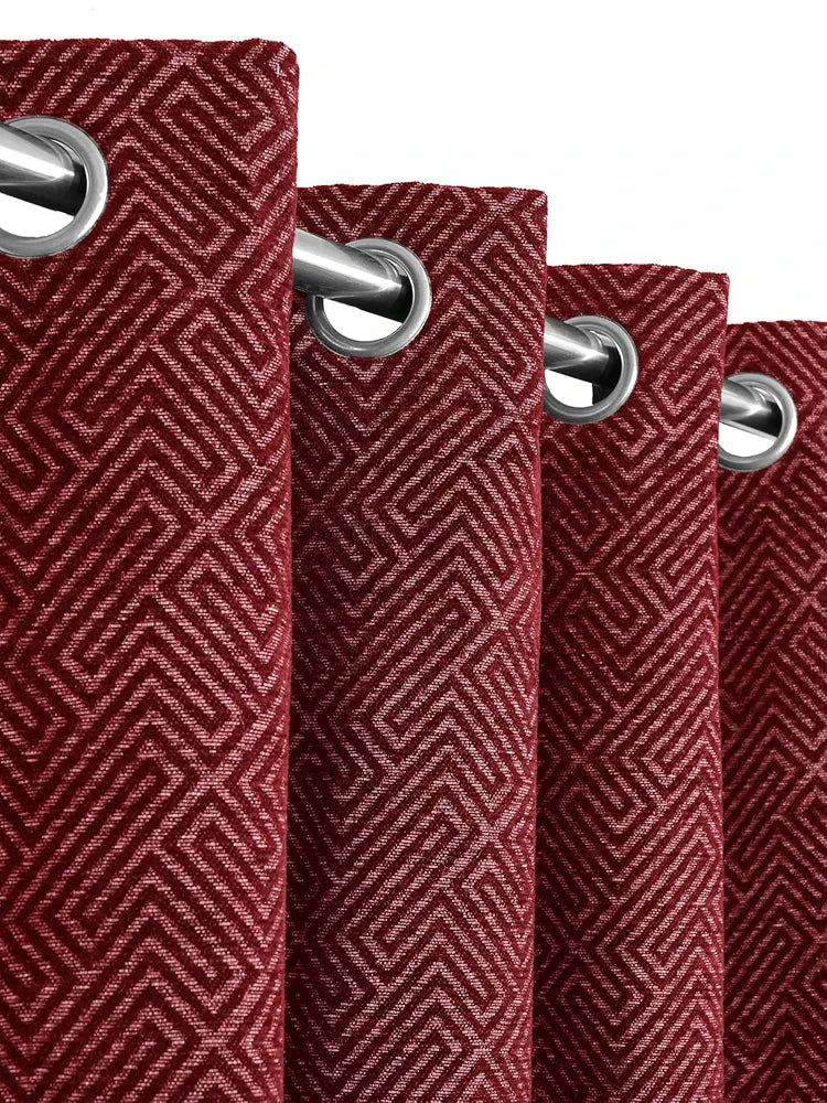 Saral Home Pacman Chenille Blackout Door Curtains 2pc, Maroon 4X7 Ft