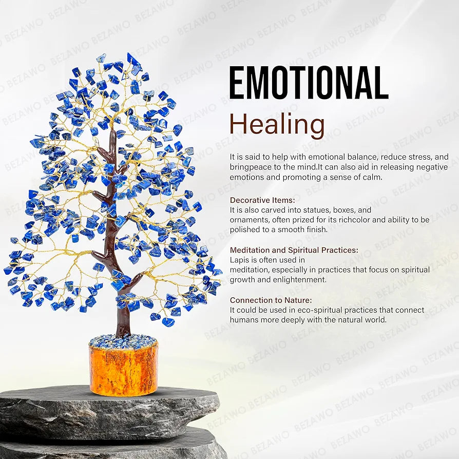 BEZAVO Lapis Lazuli Crystal Tree for Home & Office | Feng Shui Good Luck Tree for Prosperity | Artificial Tree for Living Room & Hall | Ideal Gift for Special Occasions 