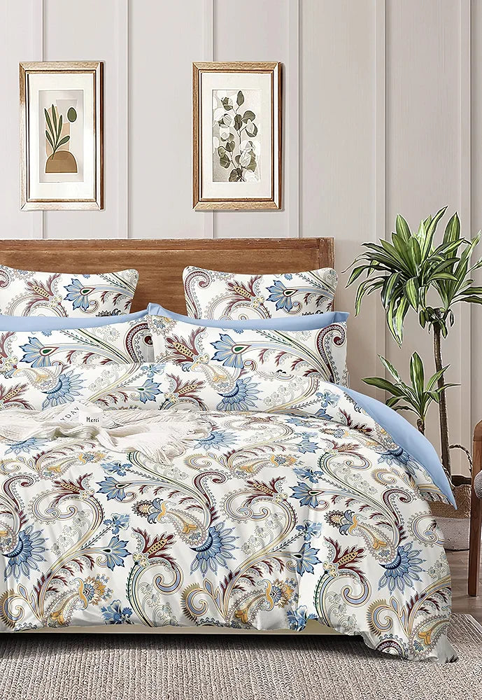 THE HOME STYLE Supersoft Cotton Feel Glace Cotton King Size Printed Flat Double Bedsheet wih 2 Pillow Cover II 400 TC, 90