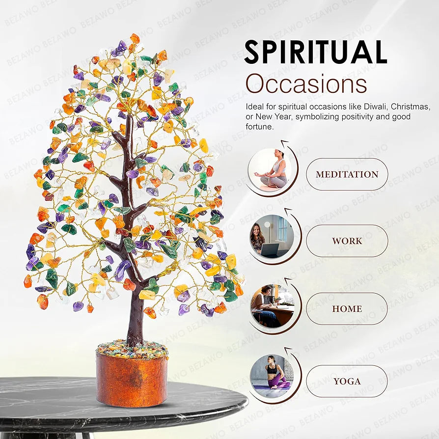 BEZAVO Mix Chakra Crystal Tree – Artificial Tree for Home & Office Decor | Feng Shui Good Luck Tree for Prosperity | Ideal Gift for Men & Women – Wedding, Anniversary & Birthday 