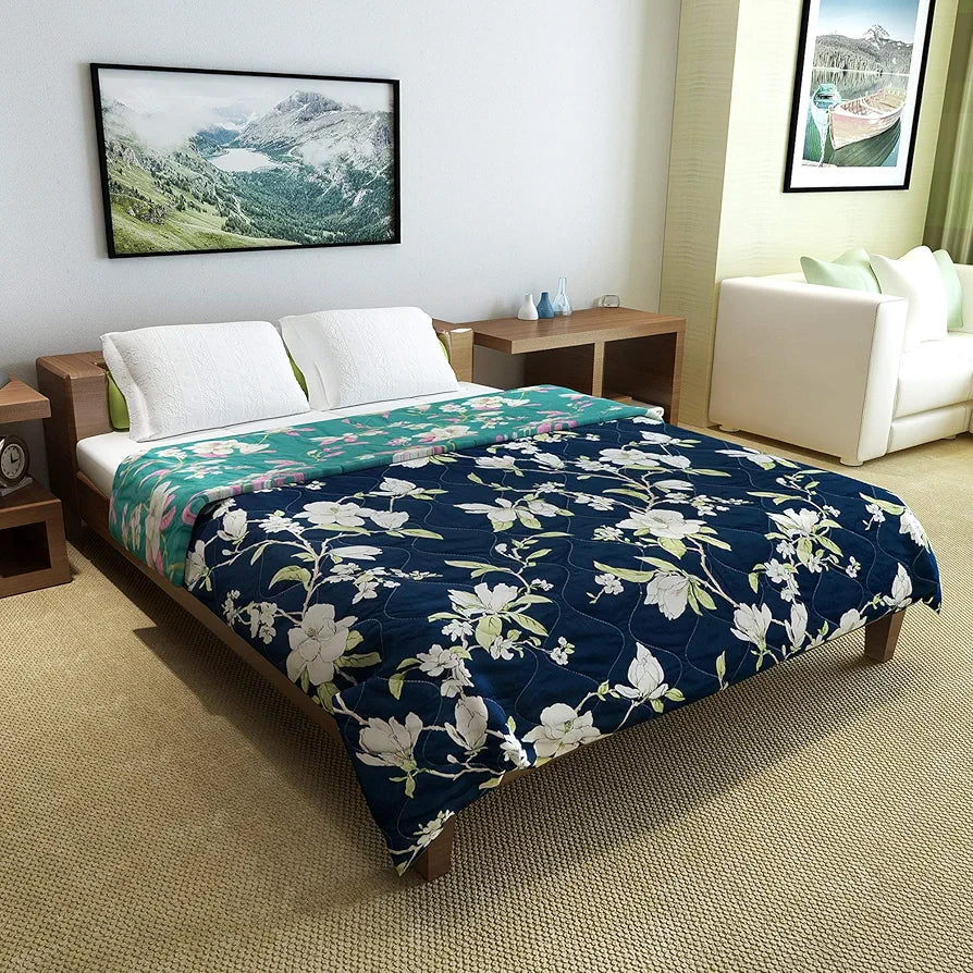 Divine Casa Microfibre 150 GSM Reversible Flower Print Double Bed Size Comforter, Blanket, Bedspread, All Season Use Size- 254 x 230 CM 