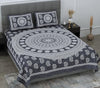 Colorish Motif Mandala Printed 144 Tc Cotton Double Bedsheet With 2 Pillow Covers | Grey