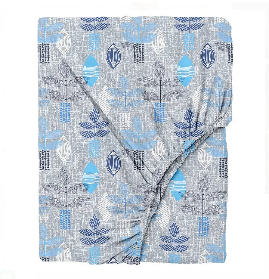 Trance Home Linen Pure 100% Cotton 144Tc Printed King Fitted Bedsheet with 2 Pillow Covers , 144 tc