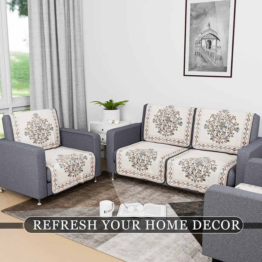 Kuber Industries Sofa Cover | Net 2+1+1 Seater Sofa Slip Cover Set | Couch Sofa Cover Set | Sofa Cover for Home | Sofa Slipcover for Living Room | Flower Digital Embroidery Print-730 | Green