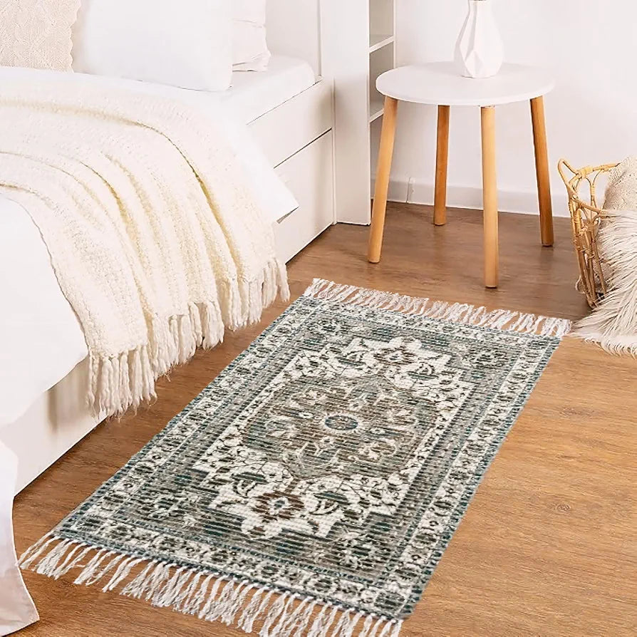 SAJAVAT HOME Braided Cotton & Jute Printed Floor Rug | Aegean Green Area Rug for Living Room, Bedroom, and Home Decor | 2X3 Feet  | Pack of 1