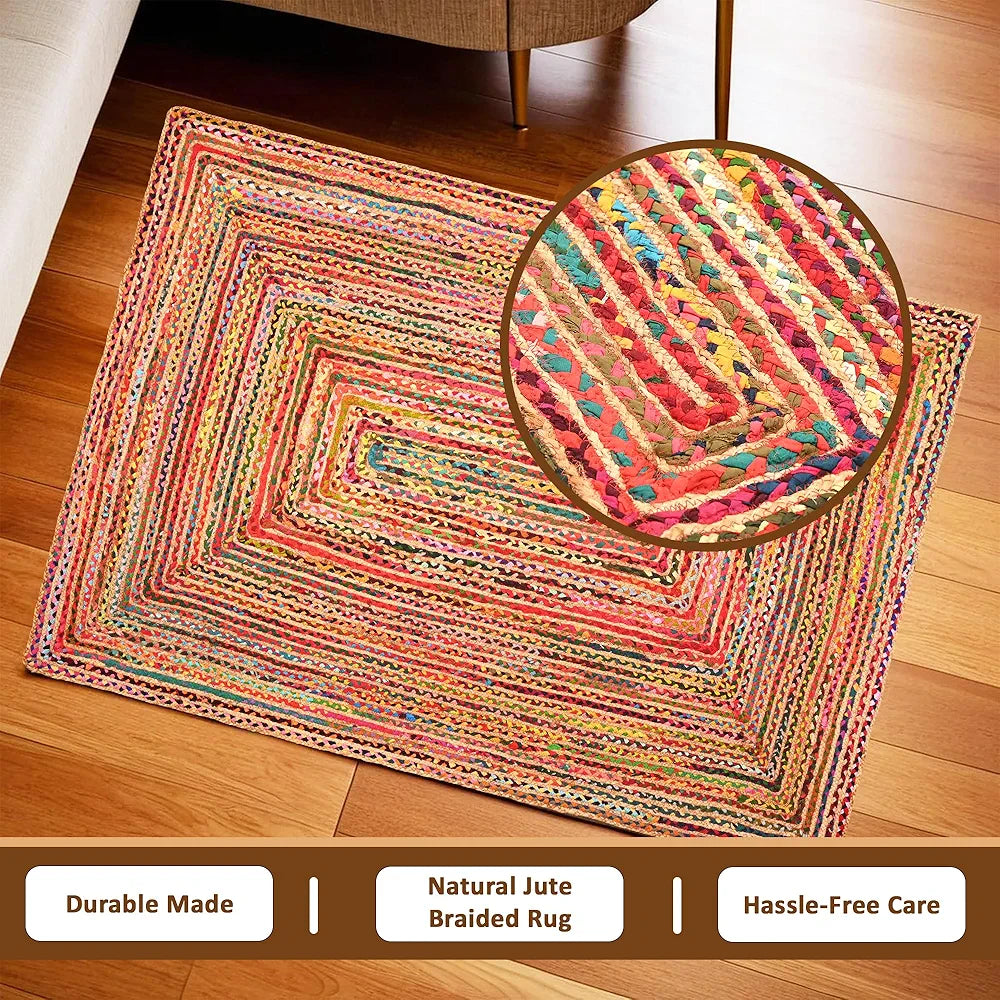 Kuber Industries 5x7 Feet Anti-Skid Satranji Doubling Jute Rug & Carpet for Home & Bedroom | Aesthetic Floor Rugs for Living Room | Pink