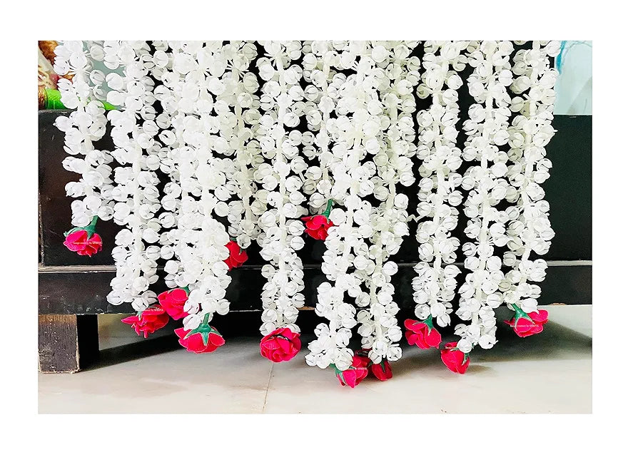 SPHINX Artificial Jasmine Buds  & Rose Strings Garlands for Festivals Pooja Wedding Housewarming Diwali Decorations Approx 2.5 ft/30 Inches  - 