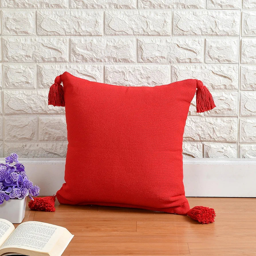 SASHAA WORLD 100% Cotton Cushion Covers with Tassels/Decorative Throw Pillow Set of 2 