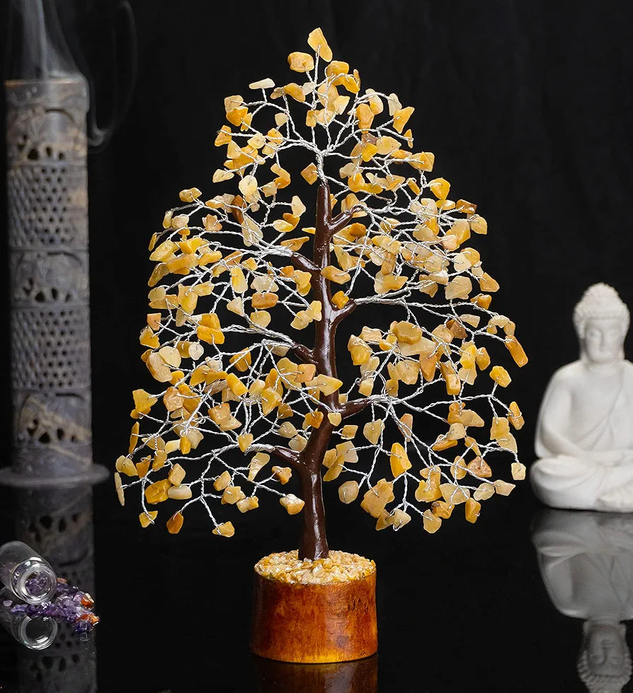 HindCraft Gemstone Crystal Tree Home Decor Showpieces for Good Luck Money Crystal Tree Gift Items Office Bedroom Decor Wedding Gift, Silver Wire, 10-12 inch