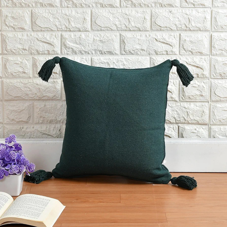 SASHAA WORLD 100% Cotton Cushion Covers with Tassels/Decorative Throw Pillow Set of 2 