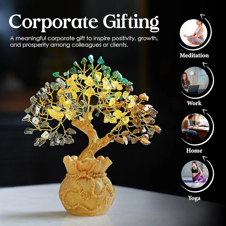 ZAICUS Money Magnet Crystal Tree – Home & Office Decor Feng Shui Tree with Golden Pot – Gemstone Bonsai for Wealth & Success - Healing Crystals Gift for Positivity - 