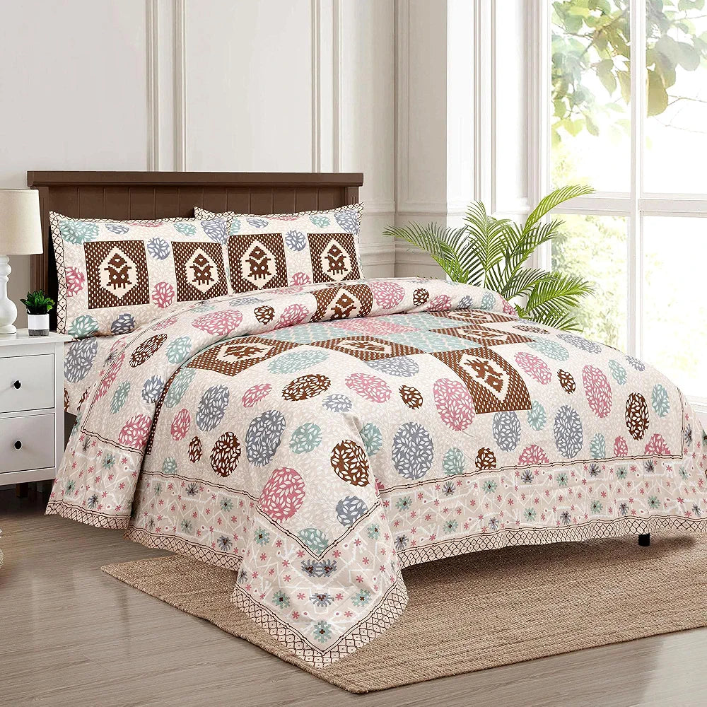 Kuber Industries Double Bedsheet with 2 Pillow Covers | 186 TC Premium Cotton Bedsheet for Double Bed | Bedsheet for Living Room-Home & Hotels | Arabic Beauty Gola | 100x108 Inch | Cream