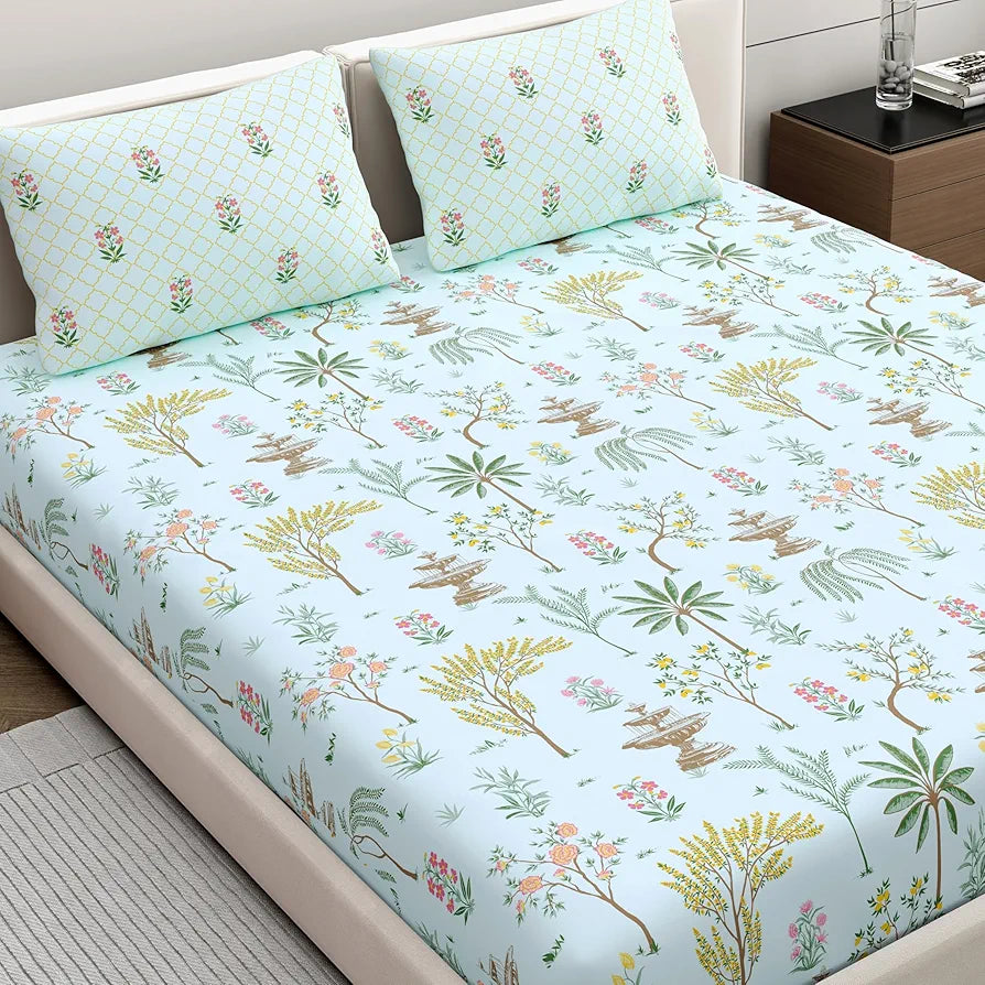 Dreamscape 100% Cotton Value King Printed Bedsheet with 2 Pillow Covers - 