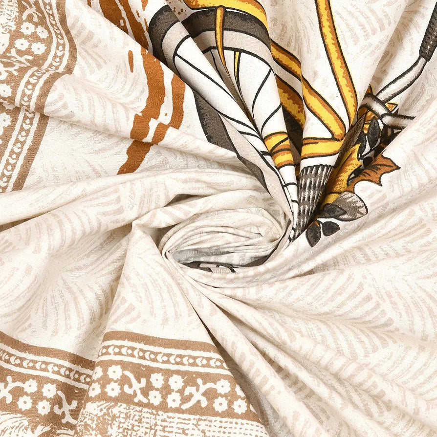Kuber Industries Double Bedsheet with 2 Pillow Covers | 160 TC Premium Cotton Bedsheet for Double Bed | Bedsheet for Living Room-Home & Hotels | Photo Frame Cycle | 100x108 Inch | Brown