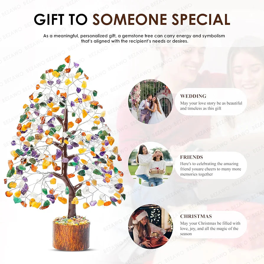 BEZAVO Mix Chakra Crystal Tree – Artificial Feng Shui Good Luck Tree for Prosperity | Decorative Tree for Living Room & Office | Ideal Gift for Men & Women – Wedding, Anniversary & Birthday