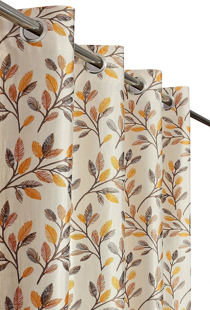 Homefab India 2 Piece Polyester Eyelet Window Curtain - 5 feet, Floral Brown, Room Darkening Curtains