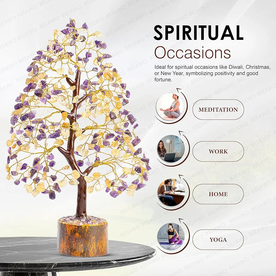 BEZAVO Amethyst & Citrine Crystal Tree | Feng Shui Tree of Life for Healing & Prosperity | Positive Energy Crystal Tree for Home & Office | Ideal Anniversary & Birthday Gift 