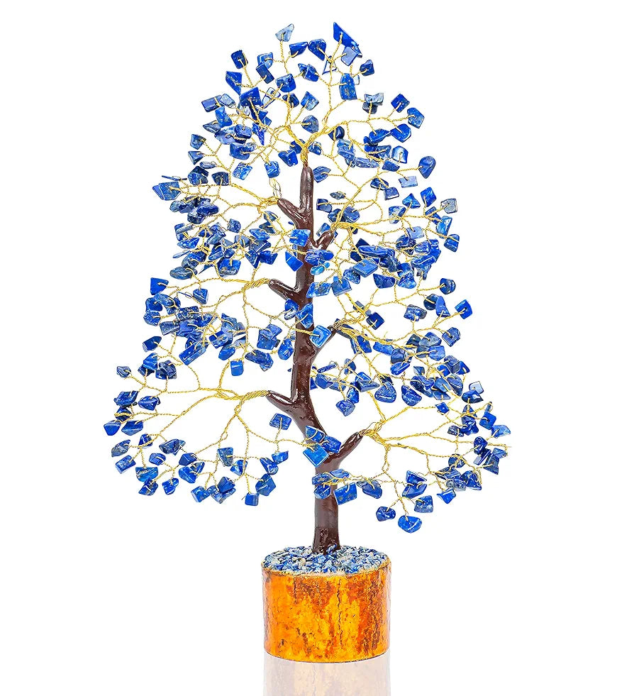 HindCraft Lapis Lazuli Crystal Tree Good Luck Showpiece for Home Decor Items Crystals Gemstones Bonsai Money Tree for Good Luck, Decoration Gift Item, Golden Wire, 10-12 inch