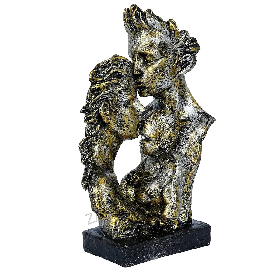 zart Mother & Father With Child Love Statue Showpiece For Home Decor & Gifting, 4.2 x 6 Centimeters, Copper