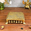 Two Moustaches Ethnic Indian Carving Design 7 Inches Brass Chowki with Bells