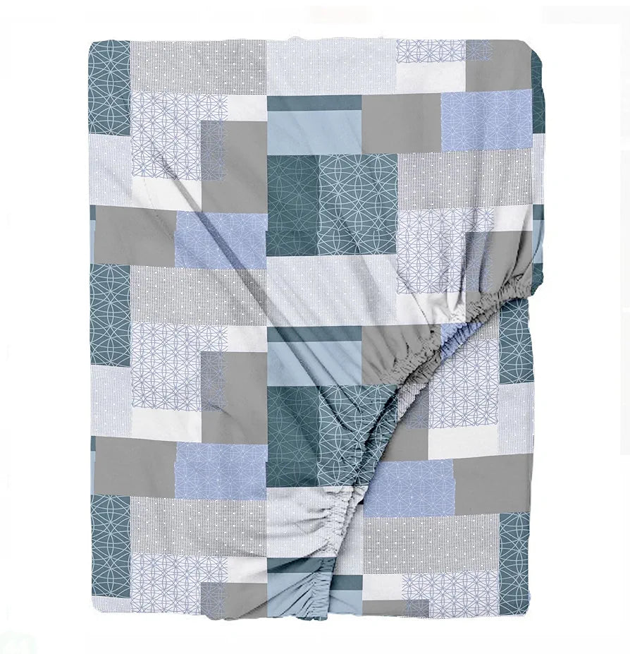 Trance Home Linen 100% Cotton 144TC Elastic Fitted Bedsheet | Printed Single Bed Size Elasticated Fitted Bedsheet with 1 Pillow Cover 