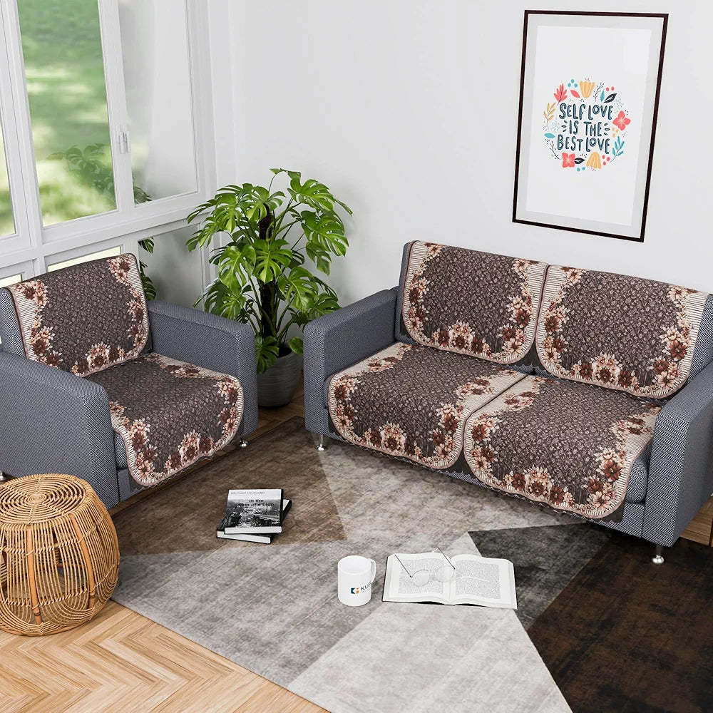 Kuber Industries Set of 6 Durable 2+1 Seater Sofa Cover for Living Room | Easy Machine Washable Sofe ke cover for Protection & Comfort for Home Furniture | Floral Print - Dark Olive Green
