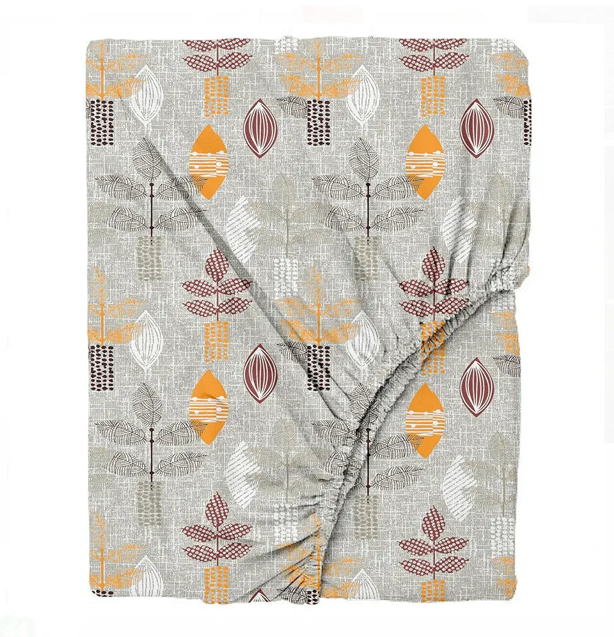 Trance Home Linen Pure 100% Cotton 144TC Printed King Fitted Bedsheet with 2 Pillow Covers 