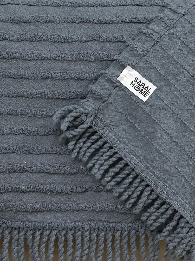Saral Home BARKHA Stripe Cotton 1 Seater Sofa Throw, Grey.140x125 cm