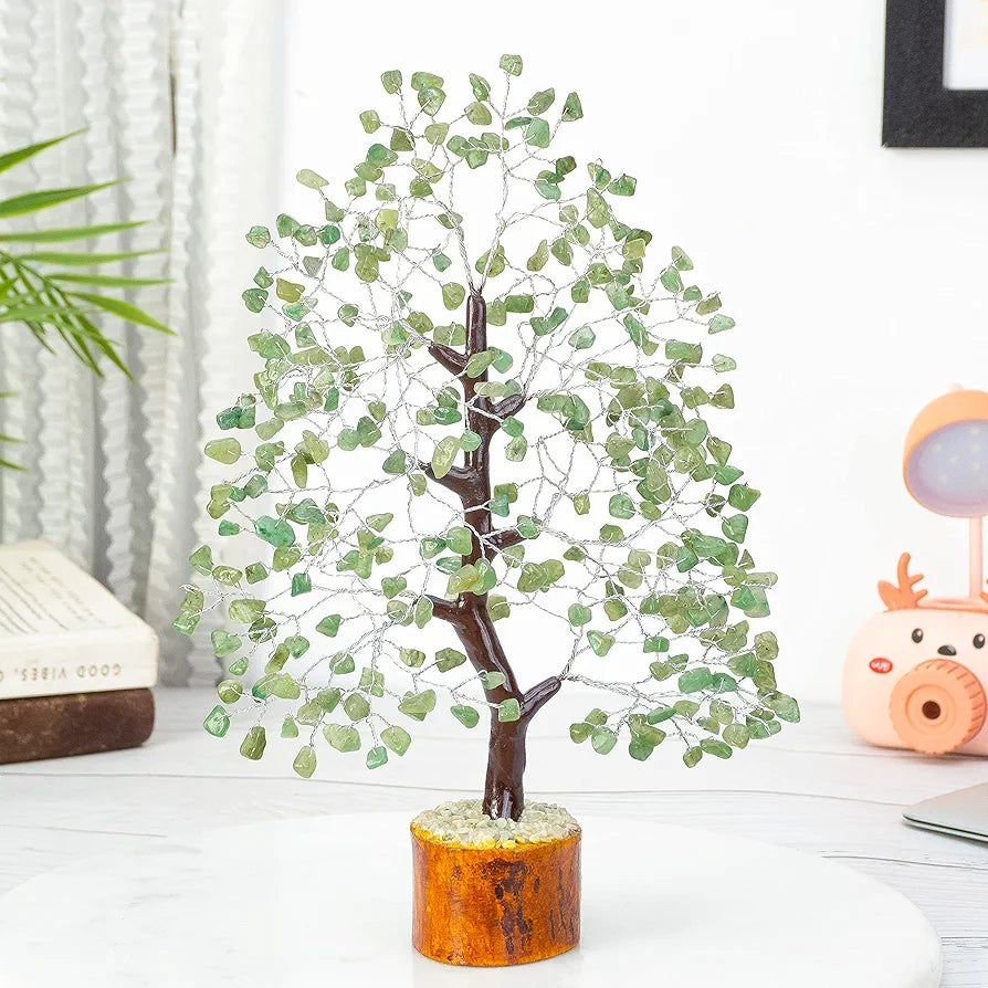 HindCraft Green Jade Crystal Tree Good Luck Showpiece for Home Decor Items Crystals Gemstones Bonsai Money Tree for Good Luck, Decoration Gift Item, Silver Wire, 10-12 inch