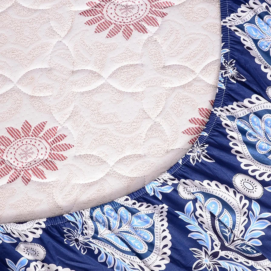 Divine Casa Cotton 100% Cotton Elastic Fitted Printed Queen Size Double Bed Bedsheet with 2 Pillow Cover