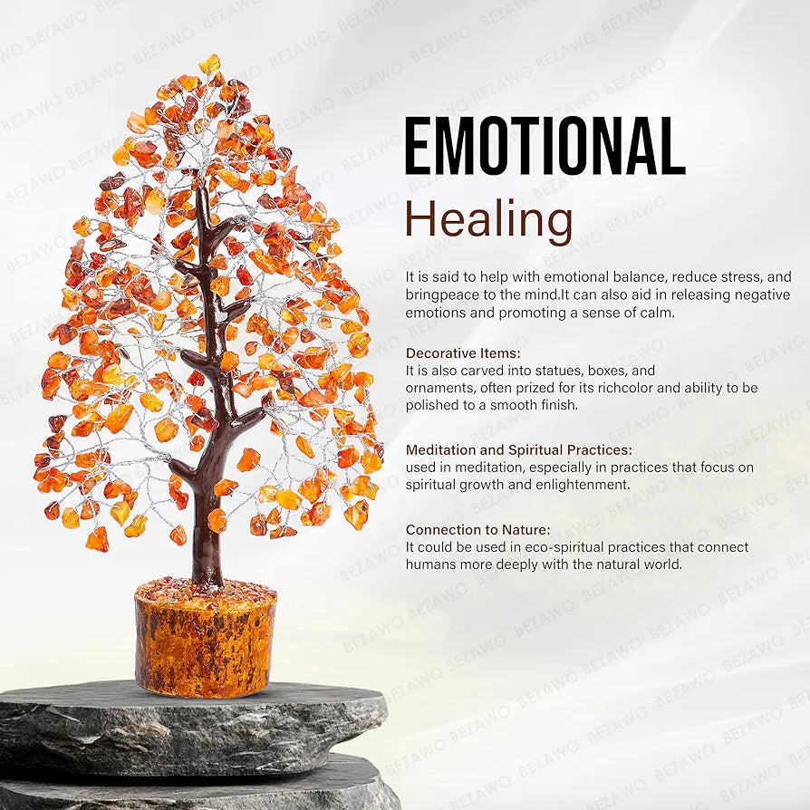 BEZAVO Carnelian Crystal Tree | Positive Energy & Healing Tree for Home & Office Decor | Feng Shui Tree for Good Luck & Prosperity | Ideal Gift for Men & Women 