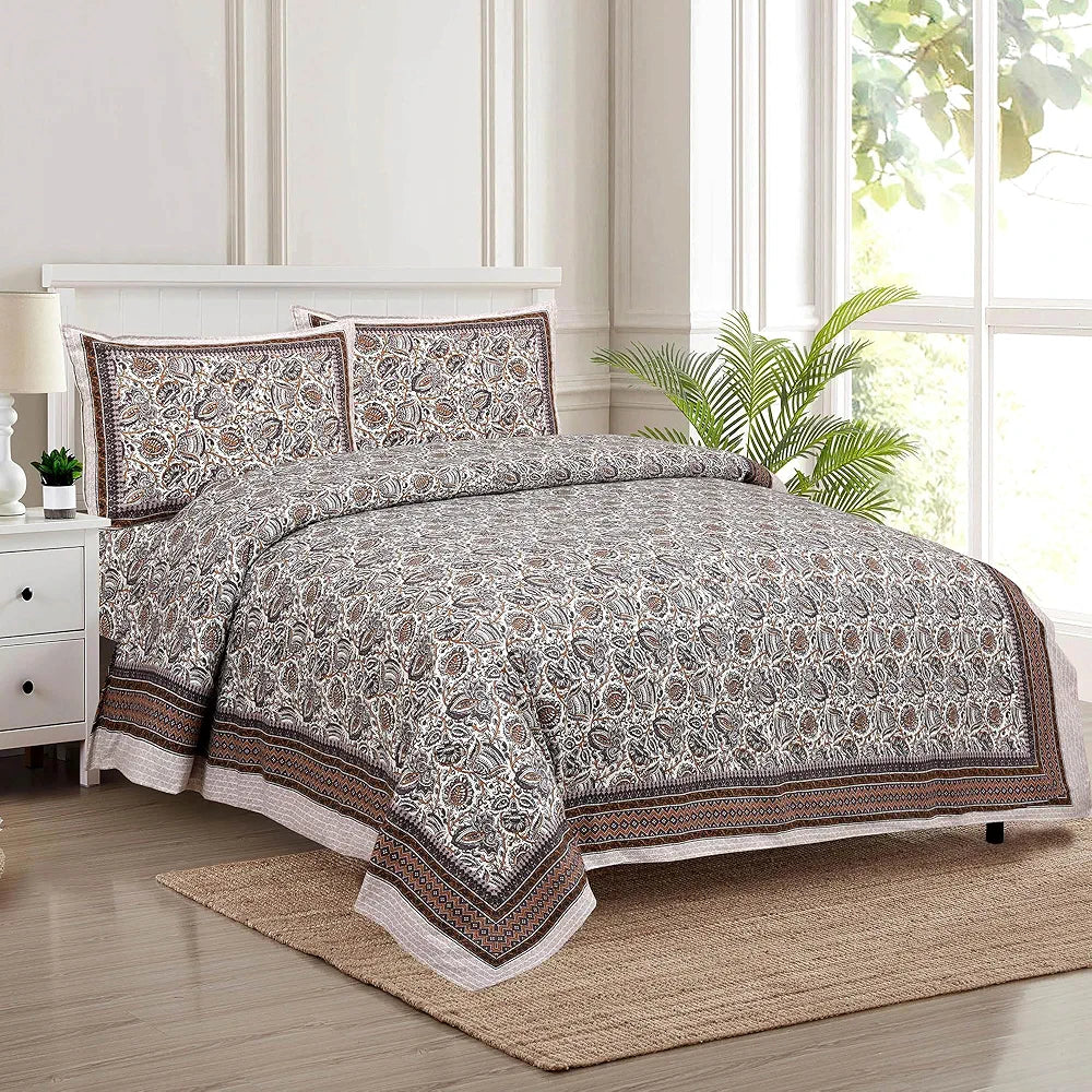Kuber Industries Double Bedsheet with 2 Pillow Covers | 160 TC Premium Cotton Bedsheet for Double Bed | Bedsheet for Living Room-Home & Hotels | Dezier Bell Print | 90x108 Inch | Purple