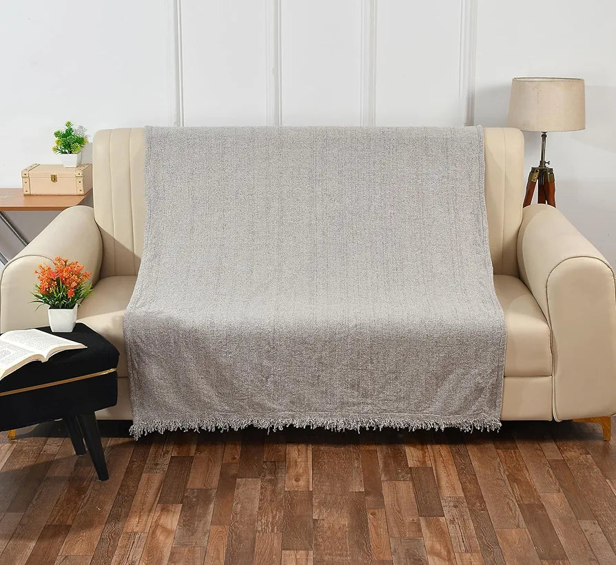 SASHAA WORLD Soft Chenille Throw | Throw Blanket for Sofa, Bed, Chair and Travel | Grey Throw Blanket | Pack of 1, 130 x 180 cm