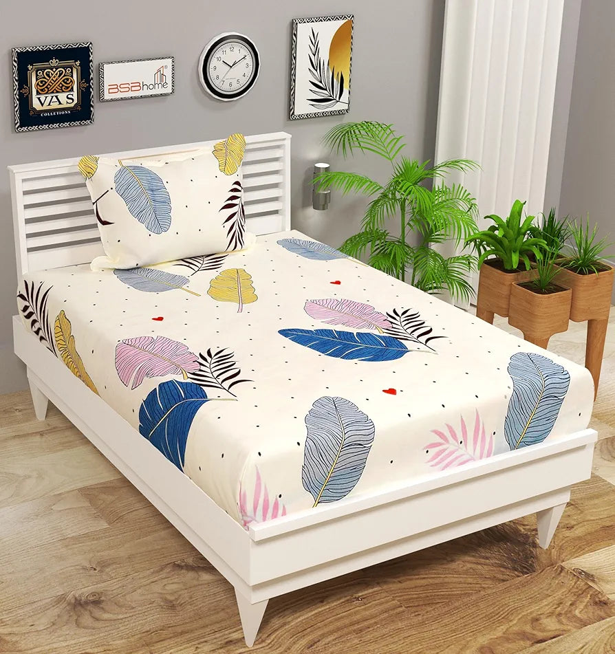 HOMEKART 144 Tc Microfiber Single Bedsheet  with Pillow Cover for Your Home