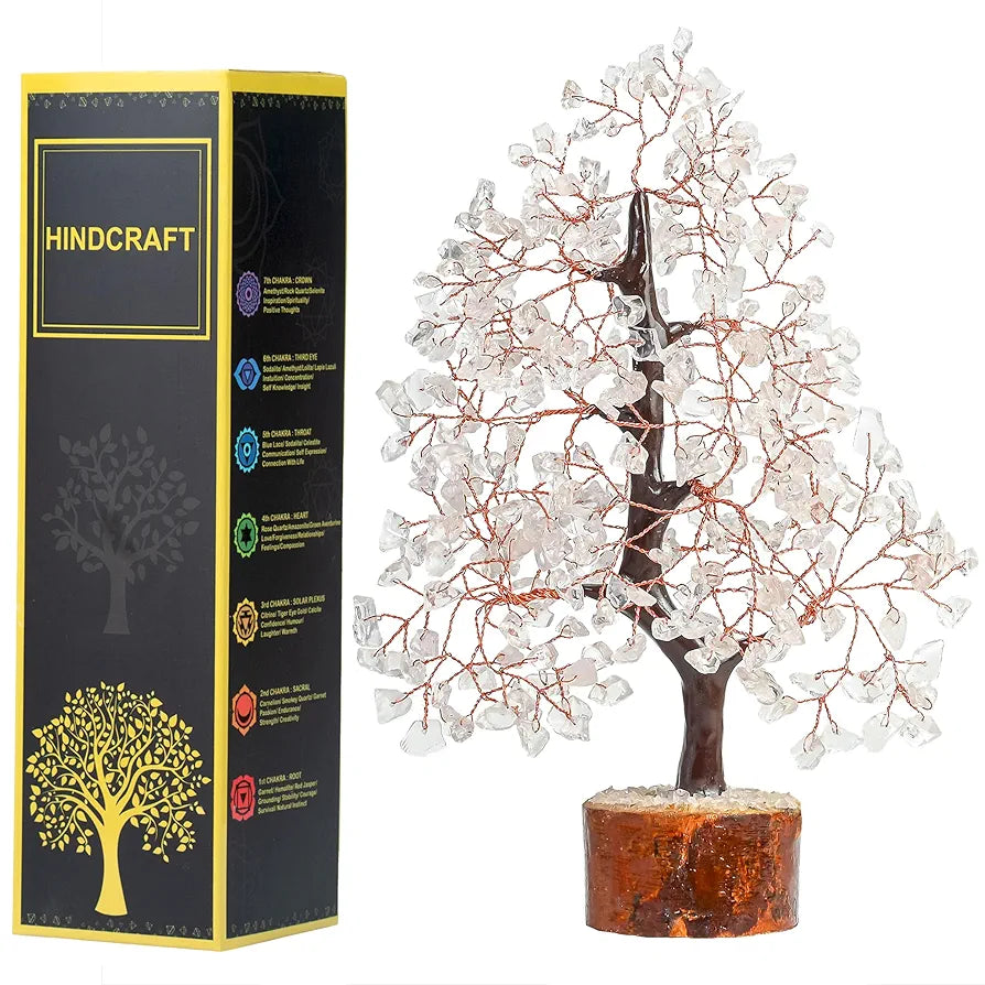 HindCraft Clear Quartz Crystal Tree Good Luck Showpiece for Home Decor Items Crystals Gemstones Bonsai Money Tree for Good Luck, Decoration Gift Item, Copper Wire, 10-12 inch